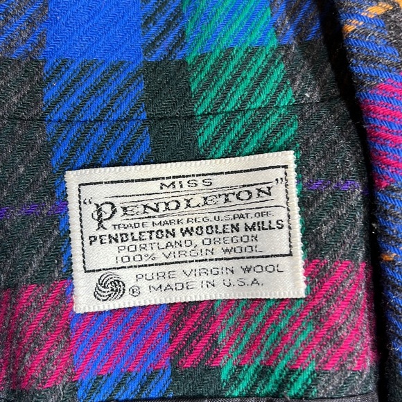 Pendleton Blazer Fuscia pink, charcoal gray, green, & blue plaid Wool Blazer - Picture 7 of 16